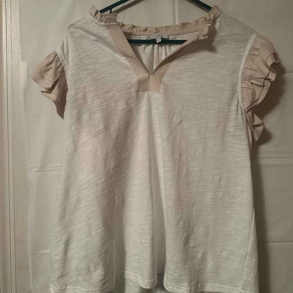 Chic Ruffled Sleeve Blouse - Cream and White